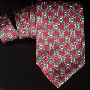 Dior Mid Century Modern Neckwear Tie 100% All Silk Purple Baroque Regal Red Mod